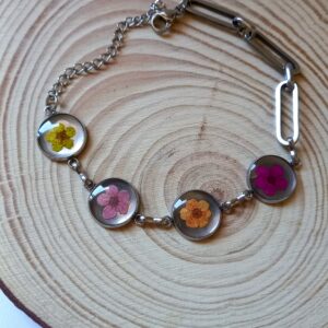Pulsera floral multicolor de acero inoxidable hipoalergénico