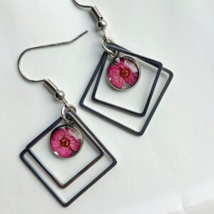 Pendientes florales de acero inoxidable con doble marco