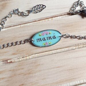 Pulsera floral "mamá" verde menta