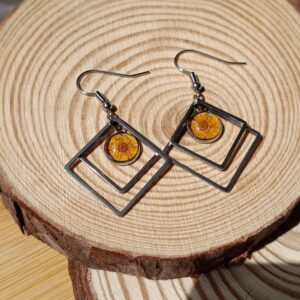 Pendientes "doble marco floral" naranja